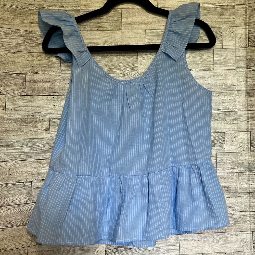 Kaleigh Blue/White Stripe Top‎ - Size M; has ruffle across bottom. (New w/ Tags)